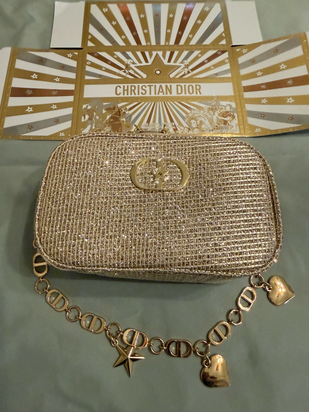 Dior Gold Crystal bag with Cd chain & box